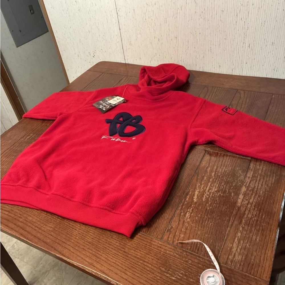 Vintage Fubu Hoodie Youth L (16-18) Red Fleece Sweater 90s Y2K Hip-Hop
